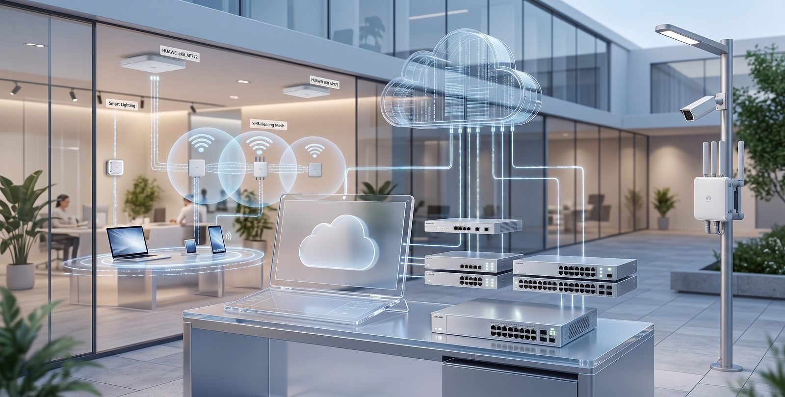 Next-Gen Intelligent Network Infrastructure — Wi-Fi 7 ในอาคารและกลางแจ้ง Mesh ไร้สาย สวิตช์ PoE และการบริหารผ่านคลาวด์ Huawei eKit